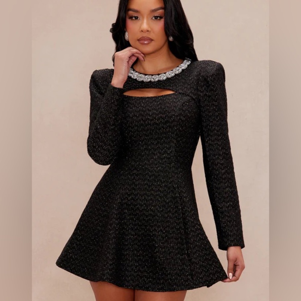 Fashion Nova Black Puff Sleeve A-line Dress